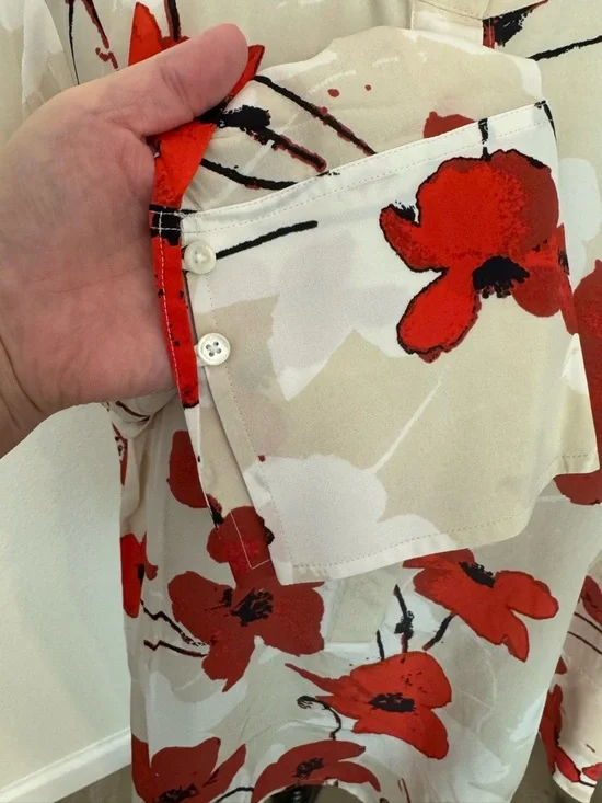 J. Crew Cream Silk Top with Red Poppy & Black Accents NWT - Picture 5 of 9